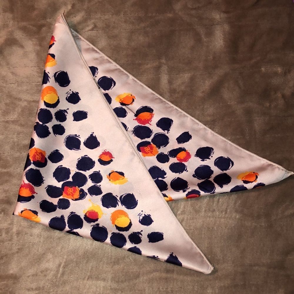 oe Neck Scarf or Pocket Square Silver Gary Navy Orange Red Gold oe Logo